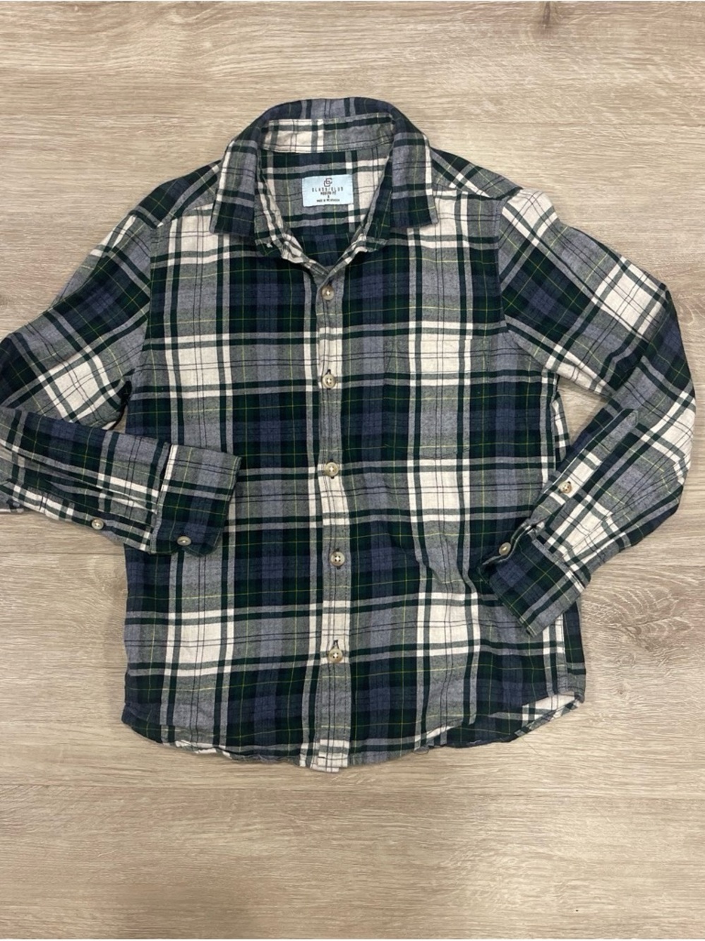 Boys Plaid Flannel Shirt Size M Green Navy